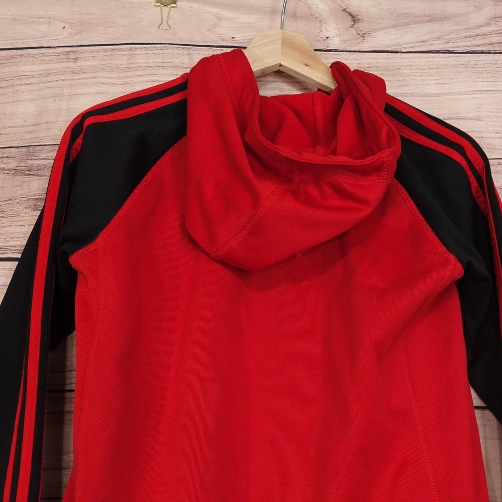 Adidas Hoodie Boys M 10/12‎ Red Full Zip Climawarm Hooded Fleece Pockets Thermal - Picture 5 of 9